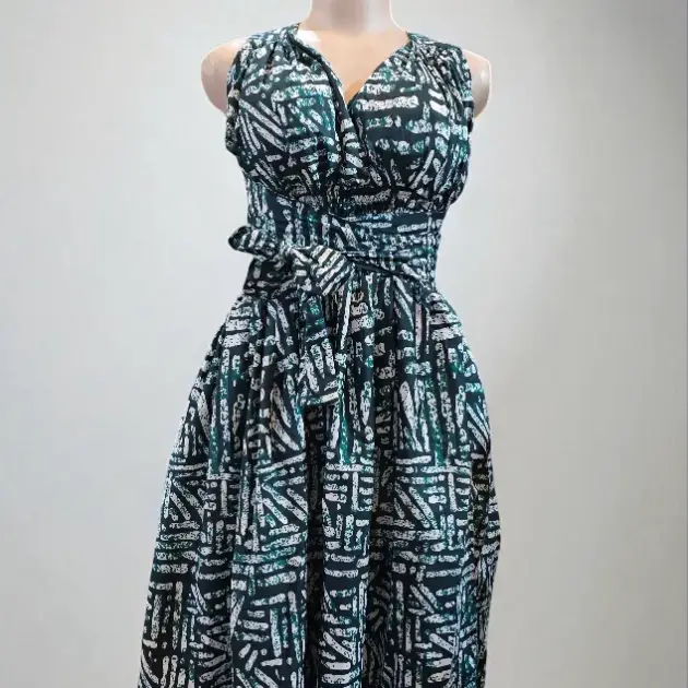 Abstract Print Maxi Wrap Dress